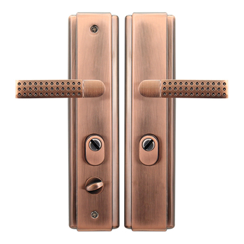 Brava na ručku za sigurnosna vrata, model 981205, ploča od željeza, ručka od aluminijske legure, razmak rupa 235 mm, moderan minimalistički stil