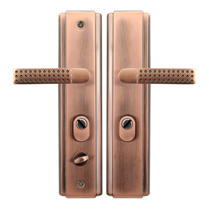 Brava na ručku za sigurnosna vrata, model 981205, ploča od željeza, ručka od aluminijske legure, razmak rupa 235 mm, moderan minimalistički stil
