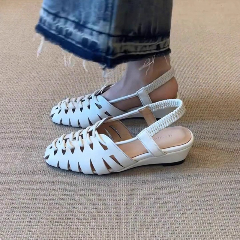 Rimske sandale, gornji materijal ultrafiber, kvadratni vrh, retro stil, gumeni potplat