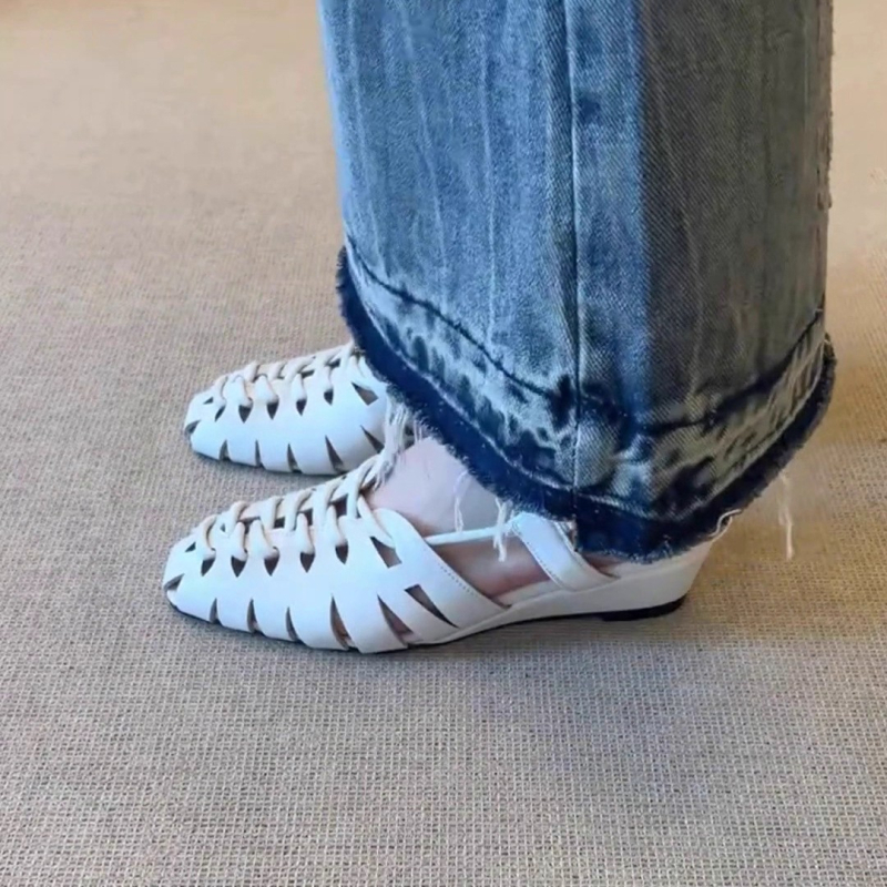 Rimske sandale, gornji materijal ultrafiber, kvadratni vrh, retro stil, gumeni potplat