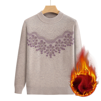 Ženski topli plišasti pleteni gornji dio za jesen-zimu, poliesterska smjesa, okrugli izrez, dugi rukav, normalna duljina (50–65 cm), elegantan gradski stil; glavni materijal 70–80% poliestera, sekundarni ≤30%