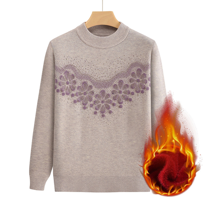 Ženski topli plišasti pleteni gornji dio za jesen-zimu, poliesterska smjesa, okrugli izrez, dugi rukav, normalna duljina (50–65 cm), elegantan gradski stil; glavni materijal 70–80% poliestera, sekundarni ≤30%