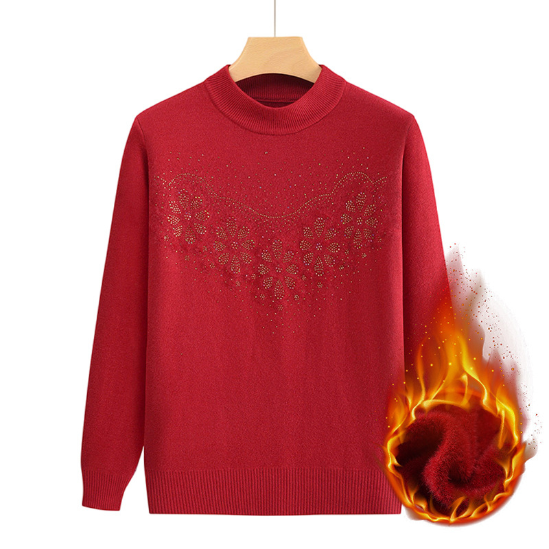 Ženski topli plišasti pleteni gornji dio za jesen-zimu, poliesterska smjesa, okrugli izrez, dugi rukav, normalna duljina (50–65 cm), elegantan gradski stil; glavni materijal 70–80% poliestera, sekundarni ≤30%