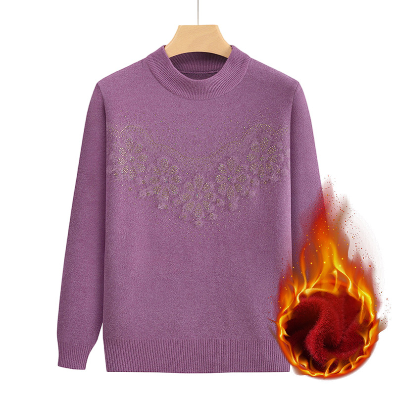 Ženski topli plišasti pleteni gornji dio za jesen-zimu, poliesterska smjesa, okrugli izrez, dugi rukav, normalna duljina (50–65 cm), elegantan gradski stil; glavni materijal 70–80% poliestera, sekundarni ≤30%