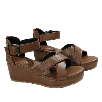 Ženske wedge sandale s jednim remenom - PU gornji dio, okrugli vrh, gumeni potplat, korejski stil