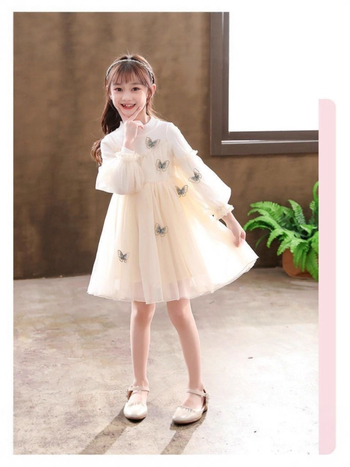 Παιδικό φόρεμα πριγκίπισσα με διάτρητο πλέγμα και πλεκτά πάνελ, κέντημα πεταλούδων, βαμβάκι 90%, μαλακή επεξεργασία, για παιδιά άνω των 8 ετών