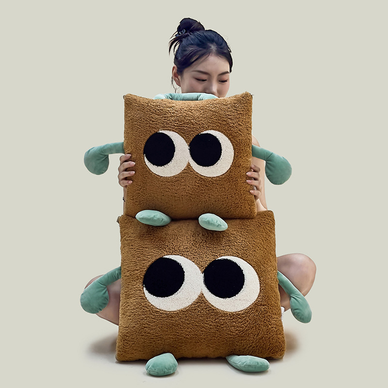 Panya 2-v-1 vankúšová prikrývka, mäkký plášť, výplň z vlákien peria, vyšívaný karikatúrny vzor, kreslený štýl