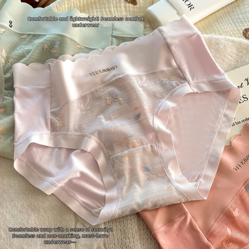 Ženske antibakterijske gaćice od najlona sa srednjim strukom i čipkom (Jacquard tkivo, podstava od Mulberry svile, antibakterijska funkcija)