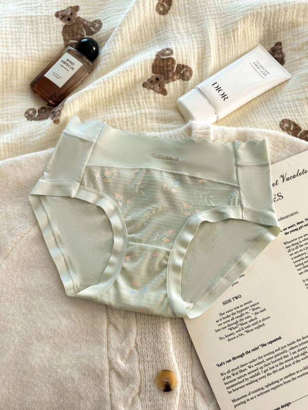 Ženske antibakterijske gaćice od najlona sa srednjim strukom i čipkom (Jacquard tkivo, podstava od Mulberry svile, antibakterijska funkcija)