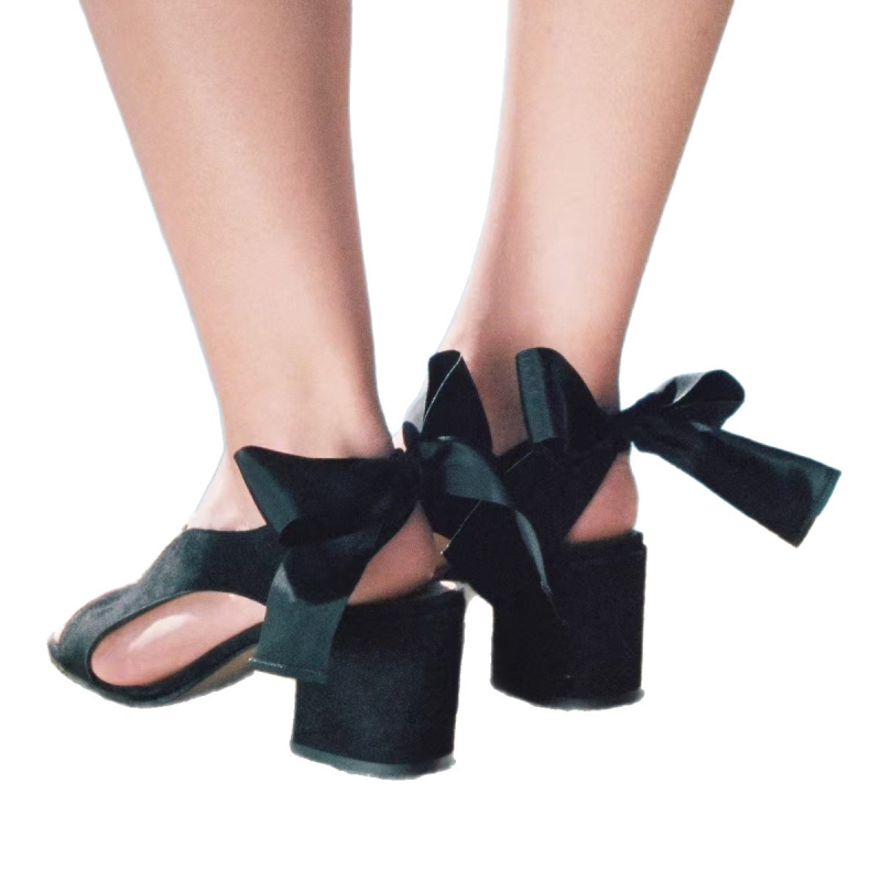 Ženske sandale od nubuka s otvorenim prstom, oblik prsta poput ribljeg usta, debela platforma, chunky visoki potpetice 6–8 cm, stražnji zatvarač