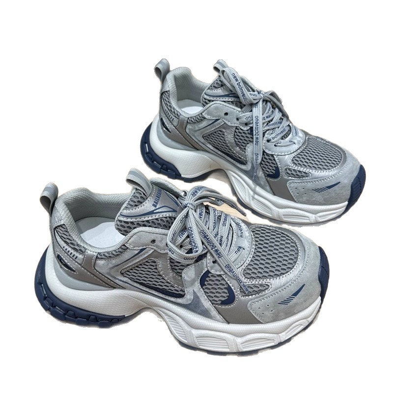 Ženske tenisice od prave kože s debelim potplatom, stil dad shoes, prednje vezanje, 3–5 cm visina pete, prozračne i lagane