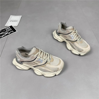 Ženski dad sneakers od prave kože, dvostruka kravlja koža + umjetna koža, prozračna mreža unutrašnjost, gumeni đon, vezivanje šnuralima