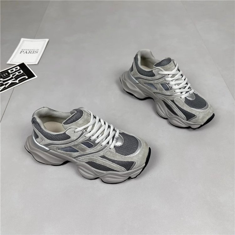 Ženski dad sneakers od prave kože, dvostruka kravlja koža + umjetna koža, prozračna mreža unutrašnjost, gumeni đon, vezivanje šnuralima