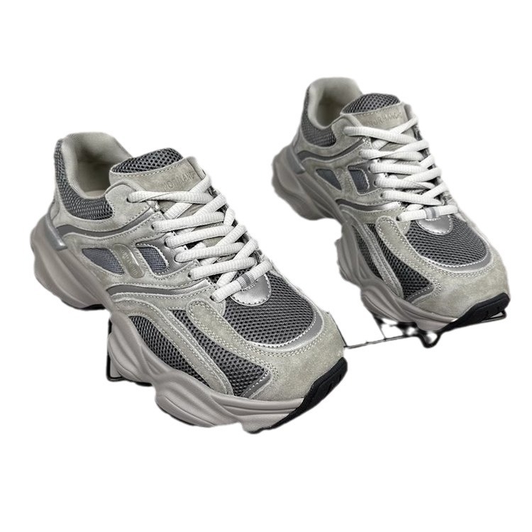 Ženski dad sneakers od prave kože, dvostruka kravlja koža + umjetna koža, prozračna mreža unutrašnjost, gumeni đon, vezivanje šnuralima