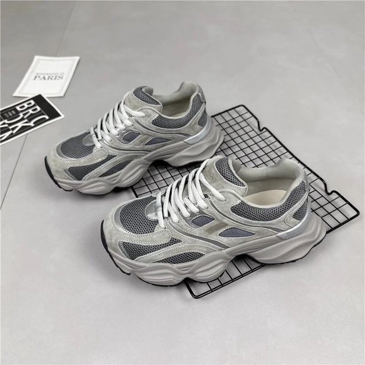 Ženski dad sneakers od prave kože, dvostruka kravlja koža + umjetna koža, prozračna mreža unutrašnjost, gumeni đon, vezivanje šnuralima