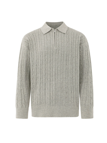 Ανδρικός πλεκτός πουλόβερ με μισό φερμουάρ και γιακά πέτο, ζεστός, χαλαρή γραμμή, κορεάτικου στυλ, χειμώνας 2024, ακρυλική ανάμιξη