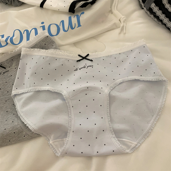 Ženske pamučne antibakterijske gaćice, prozračne, srednja visina struka, pleteni materijal, uzorak valova