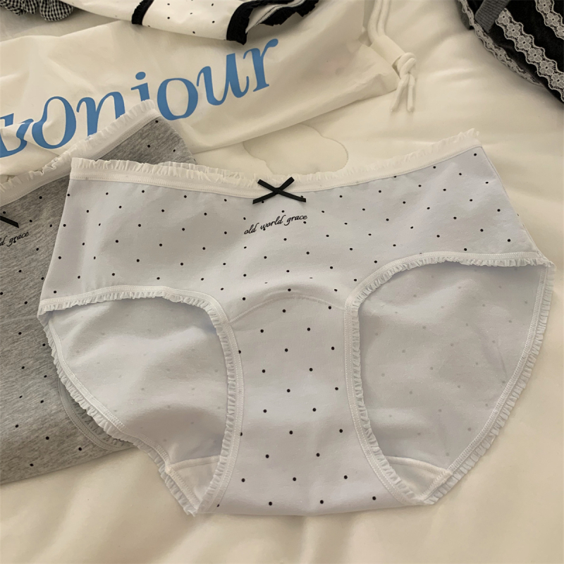 Ženske pamučne antibakterijske gaćice, prozračne, srednja visina struka, pleteni materijal, uzorak valova