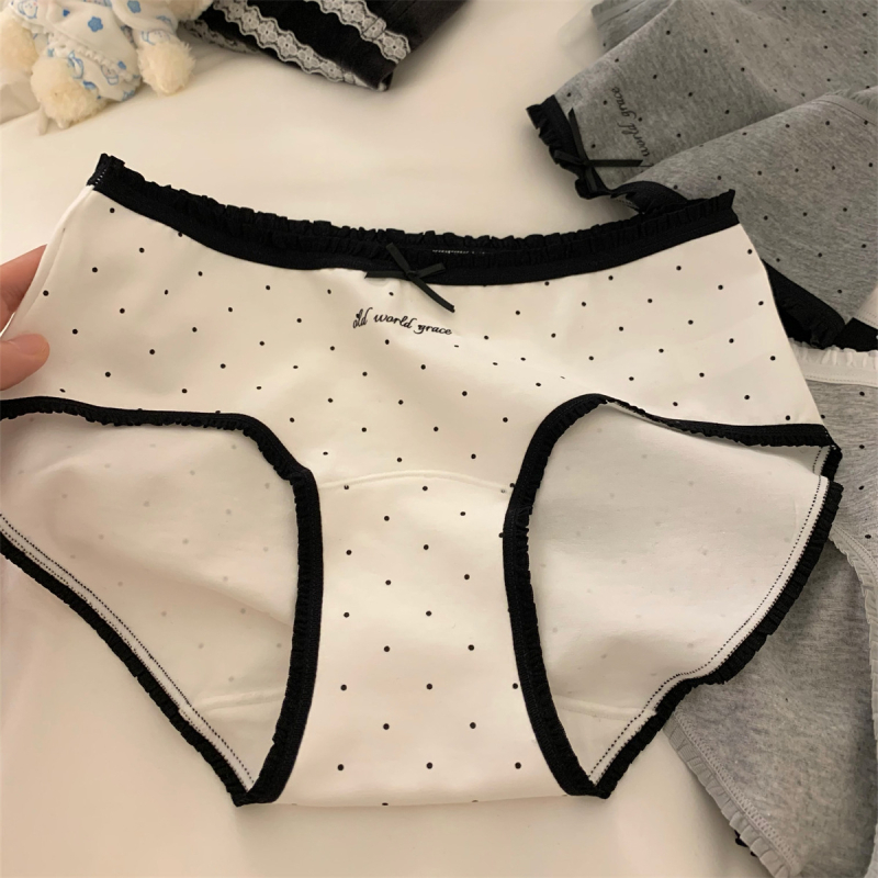 Ženske pamučne antibakterijske gaćice, prozračne, srednja visina struka, pleteni materijal, uzorak valova