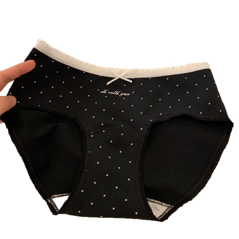 Ženske pamučne antibakterijske gaćice, prozračne, srednja visina struka, pleteni materijal, uzorak valova