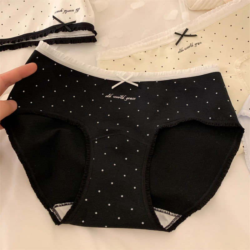 Ženske pamučne antibakterijske gaćice, prozračne, srednja visina struka, pleteni materijal, uzorak valova
