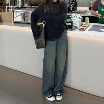 Дънкови дамски дънки: висока талия, прав крак, деним, нормална дебелина, градски стил