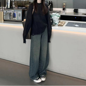 Дънкови дамски дънки: висока талия, прав крак, деним, нормална дебелина, градски стил