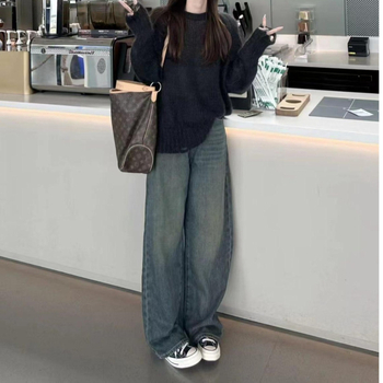 Дънкови дамски дънки: висока талия, прав крак, деним, нормална дебелина, градски стил