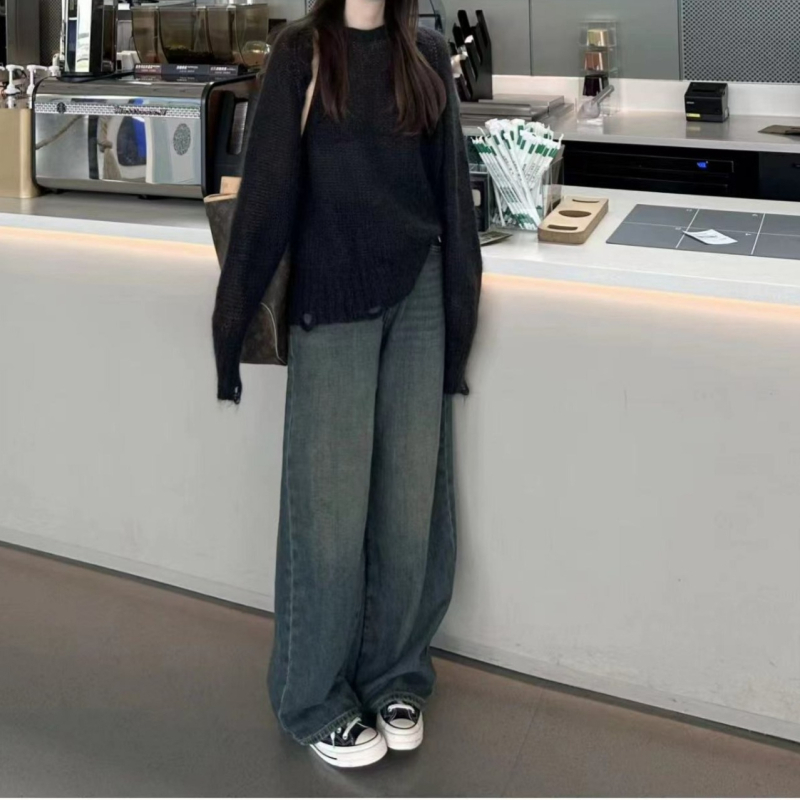 Дънкови дамски дънки: висока талия, прав крак, деним, нормална дебелина, градски стил