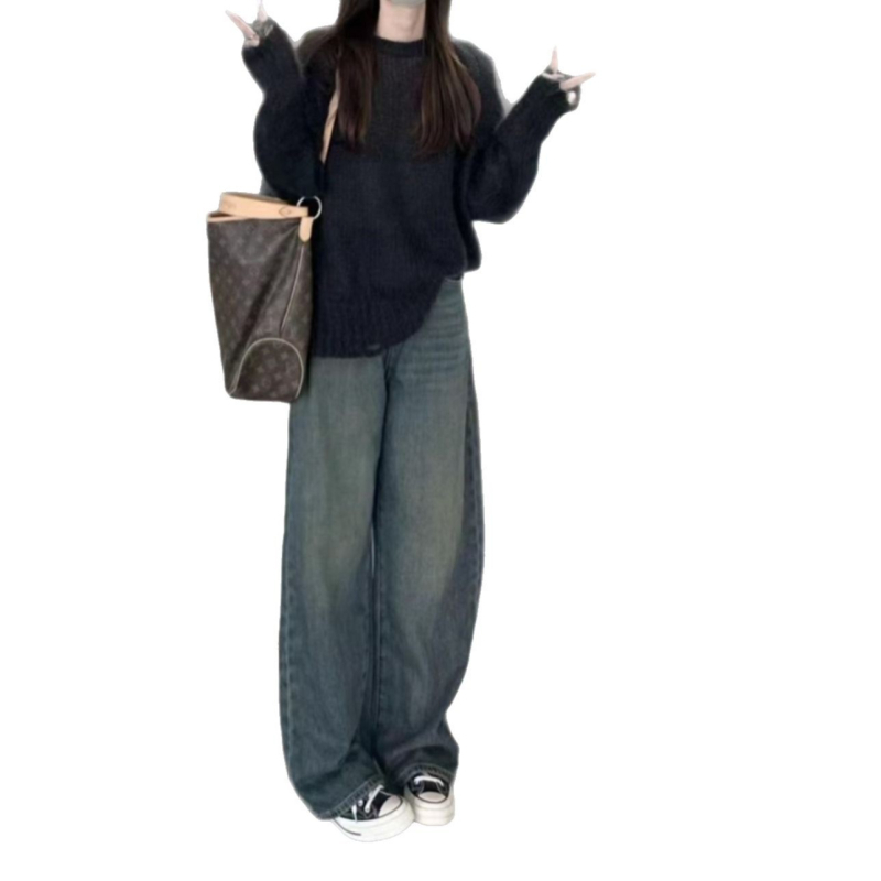 Дънкови дамски дънки: висока талия, прав крак, деним, нормална дебелина, градски стил