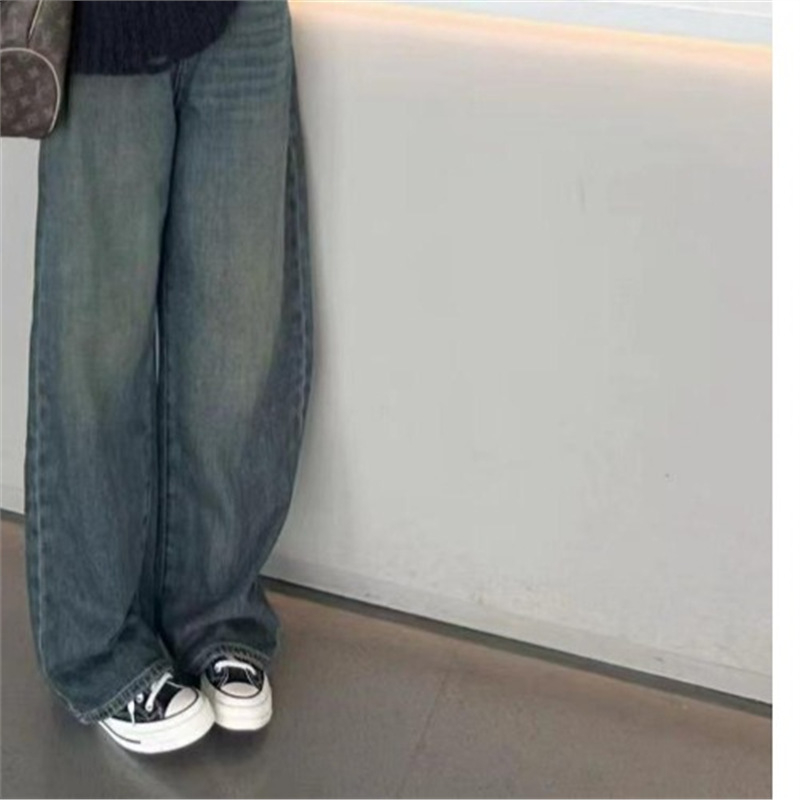 Дънкови дамски дънки: висока талия, прав крак, деним, нормална дебелина, градски стил