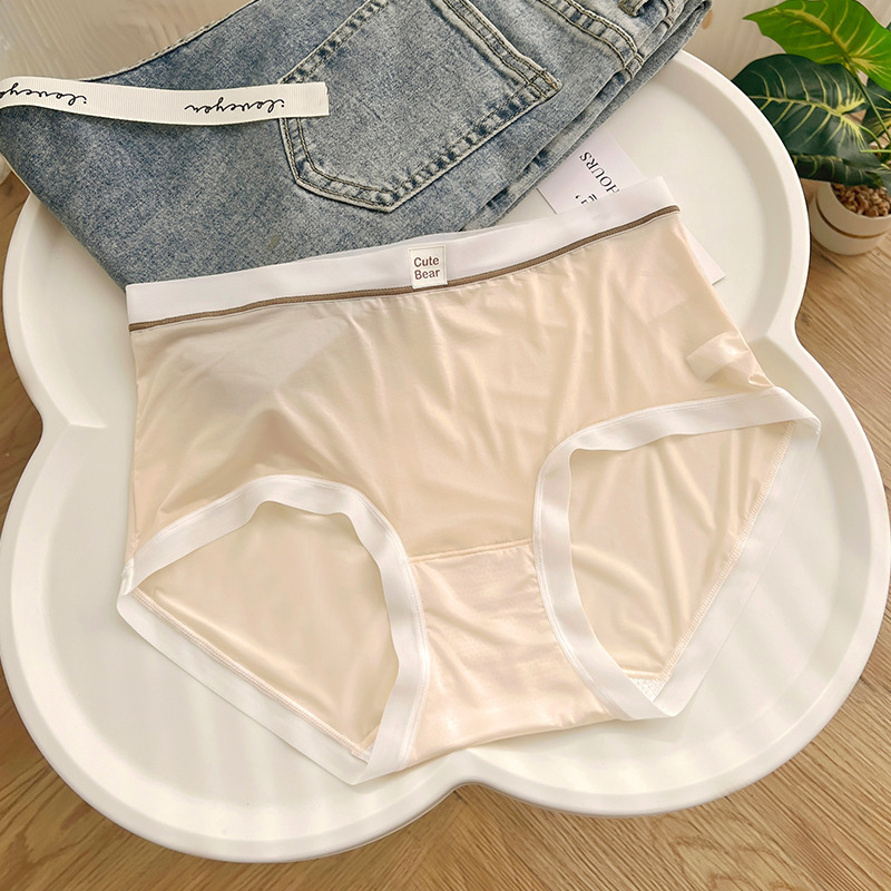 Ice Silk žensko donje rublje za ljeto – najlon 70–80%, 11–20D, pleteni, prozračni, podstava prepona viskozna 30–50%, srednji struk, uzorak u boji