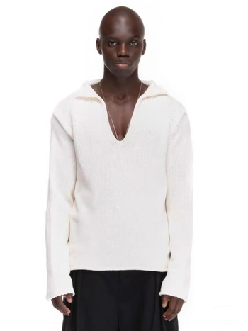 Πλεκτό πουλόβερ με V-λαιμό, χαλαρή γραμμή, μακριά μανίκια, βαρύ ύφασμα, 100% βαμβάκι, χειμώνας 2025