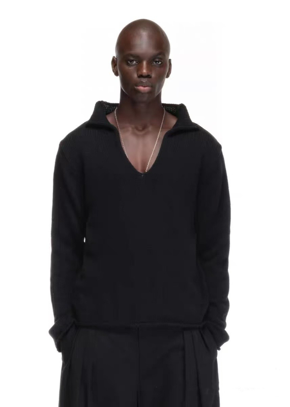 Πλεκτό πουλόβερ με V-λαιμό, χαλαρή γραμμή, μακριά μανίκια, βαρύ ύφασμα, 100% βαμβάκι, χειμώνας 2025