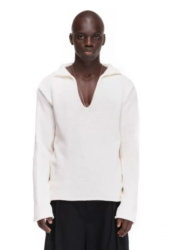 Πλεκτό πουλόβερ με V-λαιμό, χαλαρή γραμμή, μακριά μανίκια, βαρύ ύφασμα, 100% βαμβάκι, χειμώνας 2025