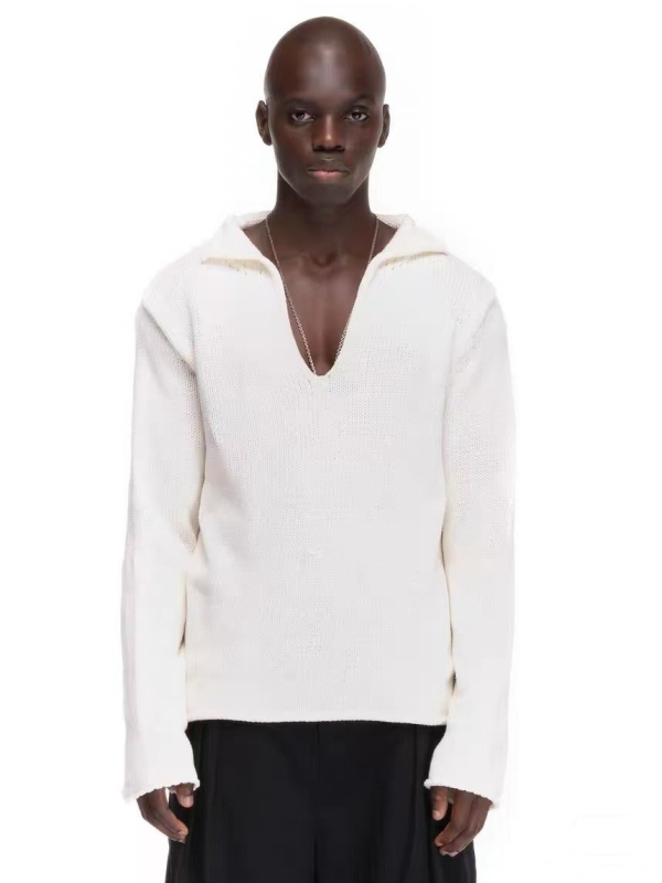 Πλεκτό πουλόβερ με V-λαιμό, χαλαρή γραμμή, μακριά μανίκια, βαρύ ύφασμα, 100% βαμβάκι, χειμώνας 2025