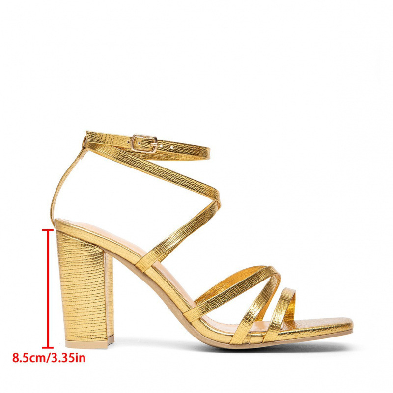 Sandale s križnim remenčićima, kvadratna špička, srednje visoki pet 3–6 cm, debeli pet