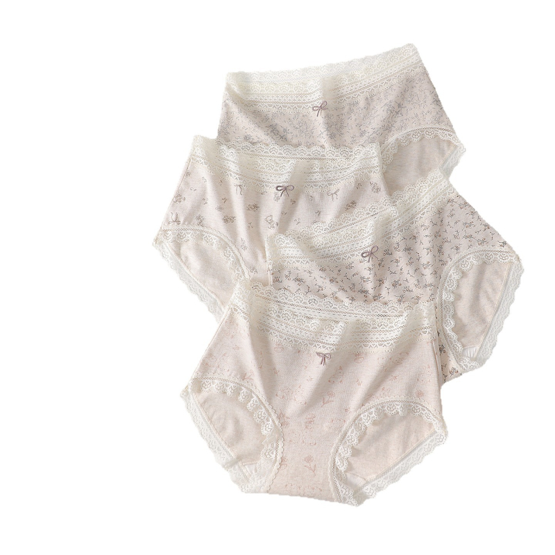 Ženske pamukaste gaćice s čipkom na rubu, cvjetni uzorak, antibakterijske, Mulberry silk klizni dio prepona, produženi dio gaćica