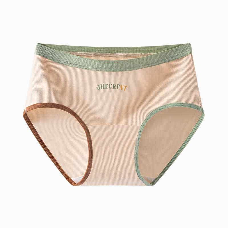 Ženske pamučne gaćice sa srednjim strukom, prozračne, antibakterijske, pleteni materijal, uzorak teksta.