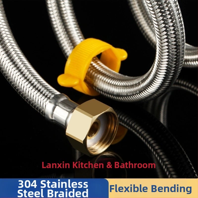 Furtun împletit din oțel inoxidabil 304, cu capete din cupru, pentru intrare apă fierbinte și rece, conectare la boilerul de toaletă, dublu capăt, filetare