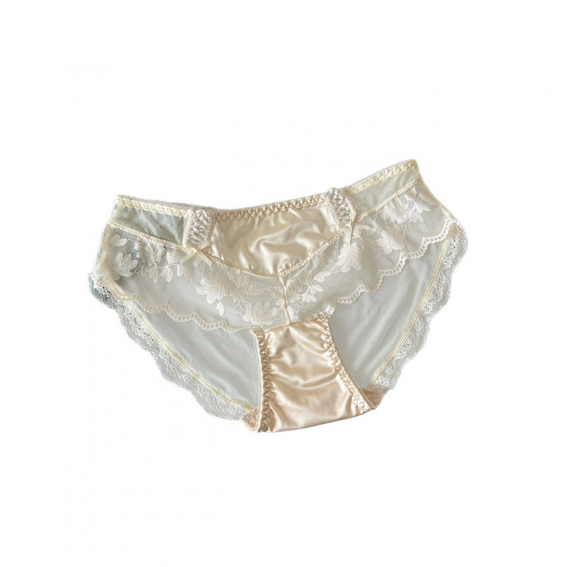 Ženske gaćice od najlona mreže, srednji pojas, podstava od 100% pamuka, cvjetni uzorak s mašnicom, prozračne, brzo se suše