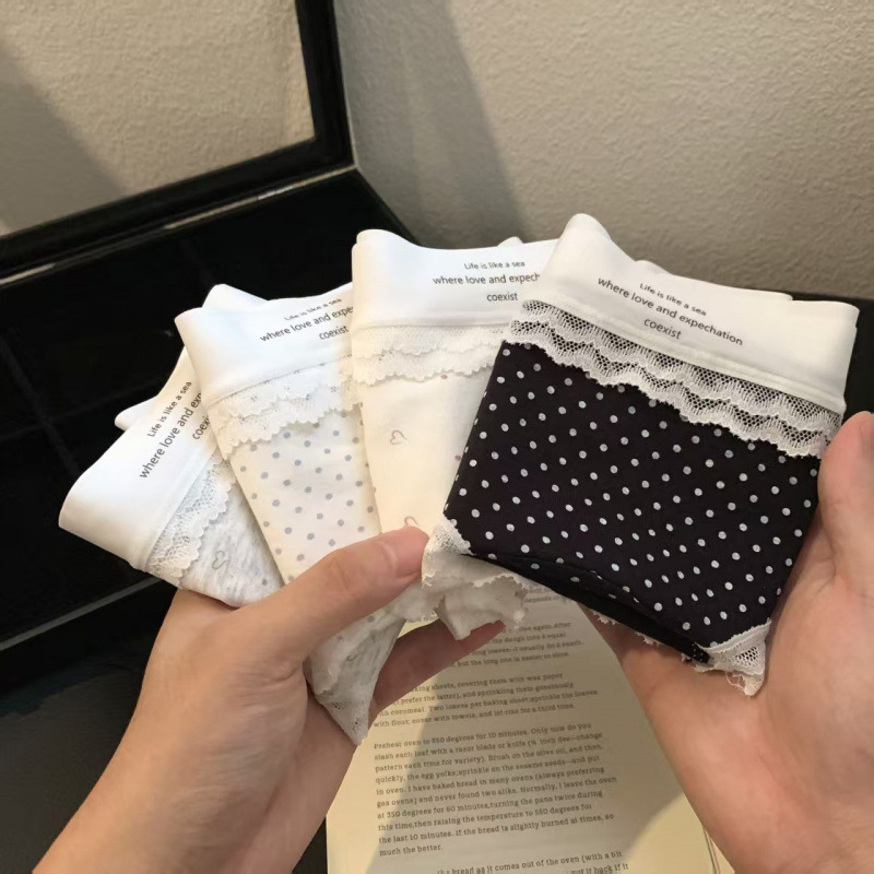 Lenjerie intimă pentru femei din vâscoză, respirabilă, imprimeu floral și cu buline, talie medie, căptușeală din bumbac