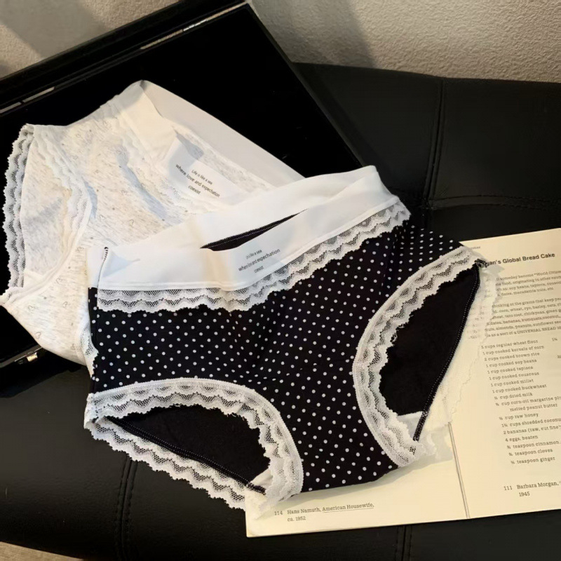 Lenjerie intimă pentru femei din vâscoză, respirabilă, imprimeu floral și cu buline, talie medie, căptușeală din bumbac