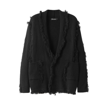 Cardigan pulover cu ciucuri, croi lejer, guler rever, mâneci lungi, tricot acrilic