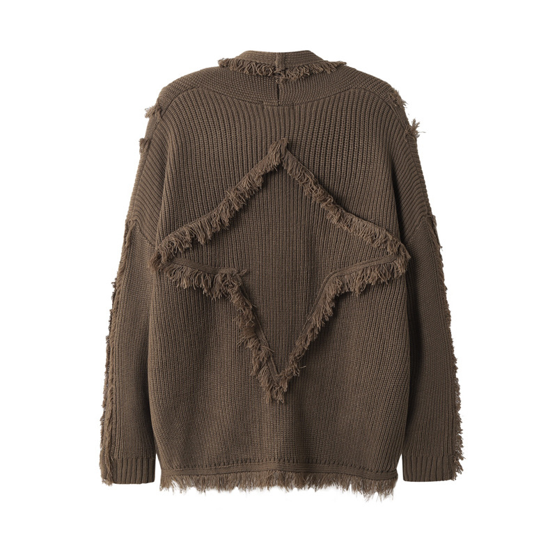 Cardigan pulover cu ciucuri, croi lejer, guler rever, mâneci lungi, tricot acrilic