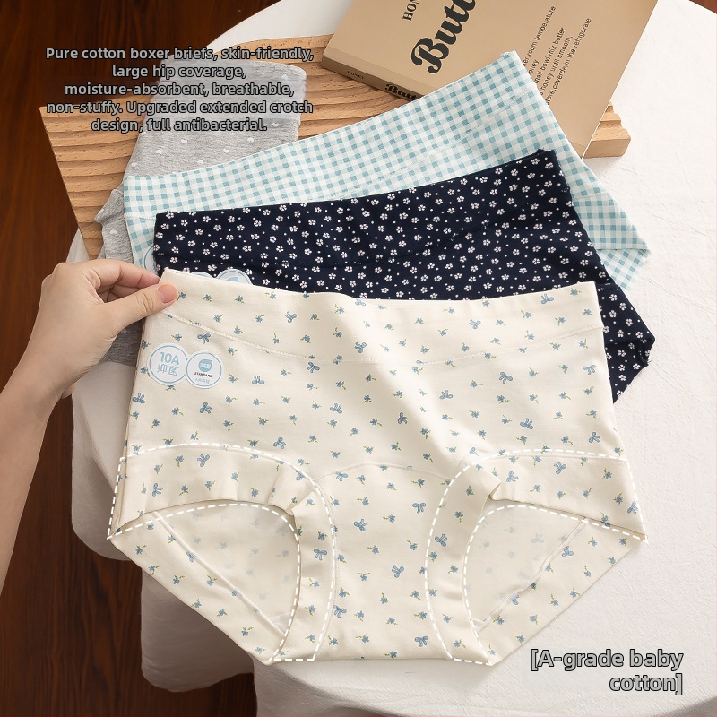 Lenjerie intimă din bumbac pentru femei, antibacteriană, respirabilă, uscare rapidă, imprimeu floral, talie medie