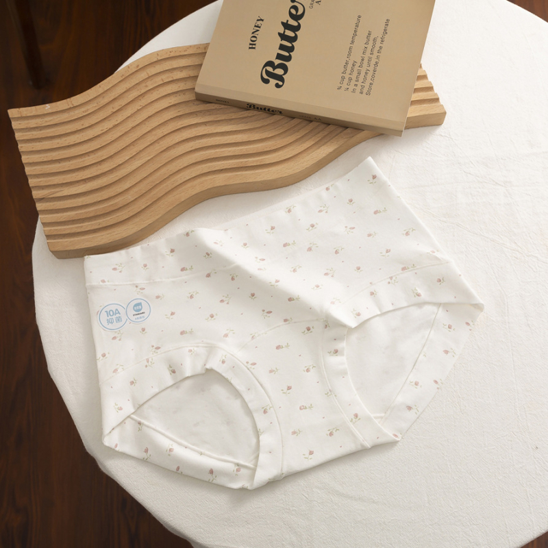 Lenjerie intimă din bumbac pentru femei, antibacteriană, respirabilă, uscare rapidă, imprimeu floral, talie medie