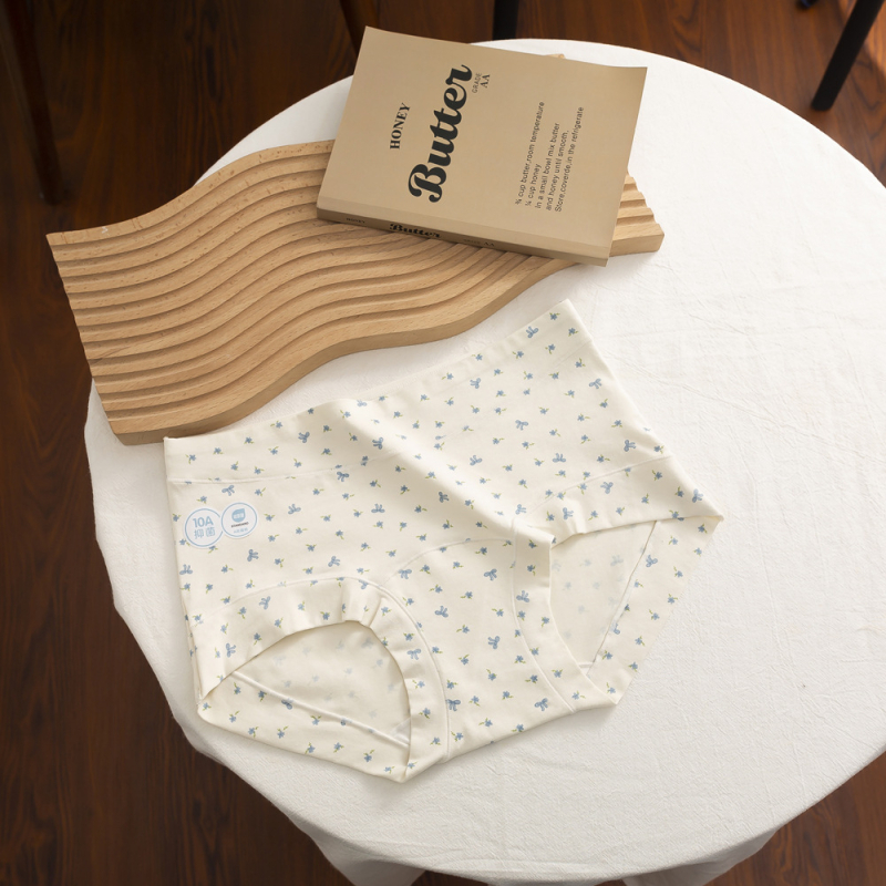 Lenjerie intimă din bumbac pentru femei, antibacteriană, respirabilă, uscare rapidă, imprimeu floral, talie medie