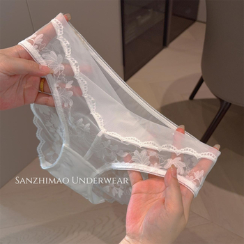 Chiloți pentru femei din dantelă, satin și plasă, respirabili, cu căptușeală din bumbac, talie medie, nylon 90-95%