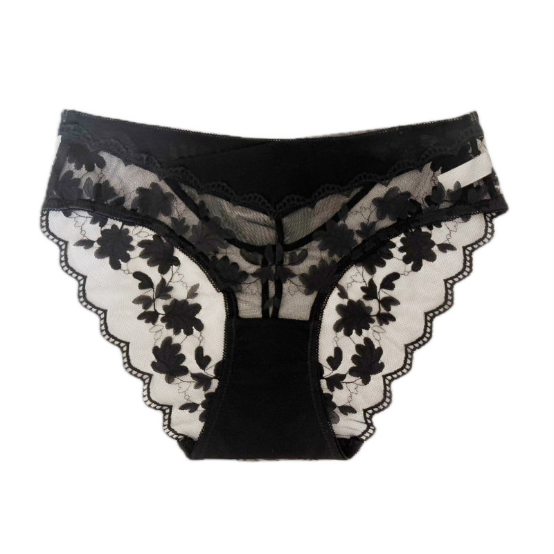 Chiloți pentru femei din dantelă, satin și plasă, respirabili, cu căptușeală din bumbac, talie medie, nylon 90-95%